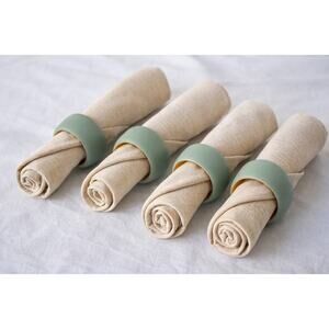 Vintage Sage Green Wooden Napkin Rings set of 4 Mid Century Boho Table Decor